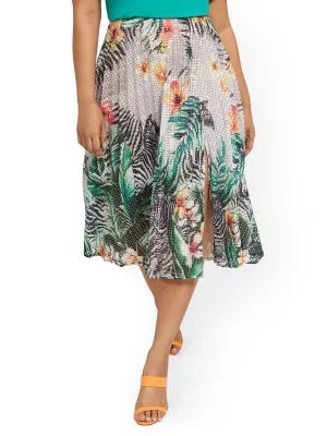 Tropical-Print Pleated Skirt