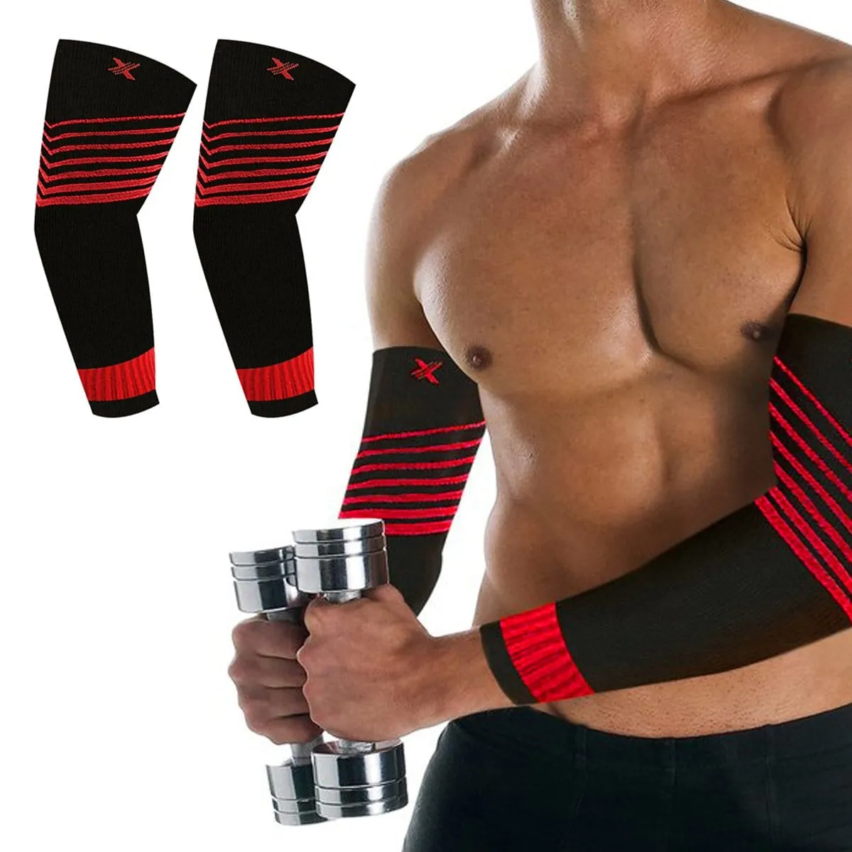 Ultra V-Striped Compression Elbow Sleeves (1-Pair)