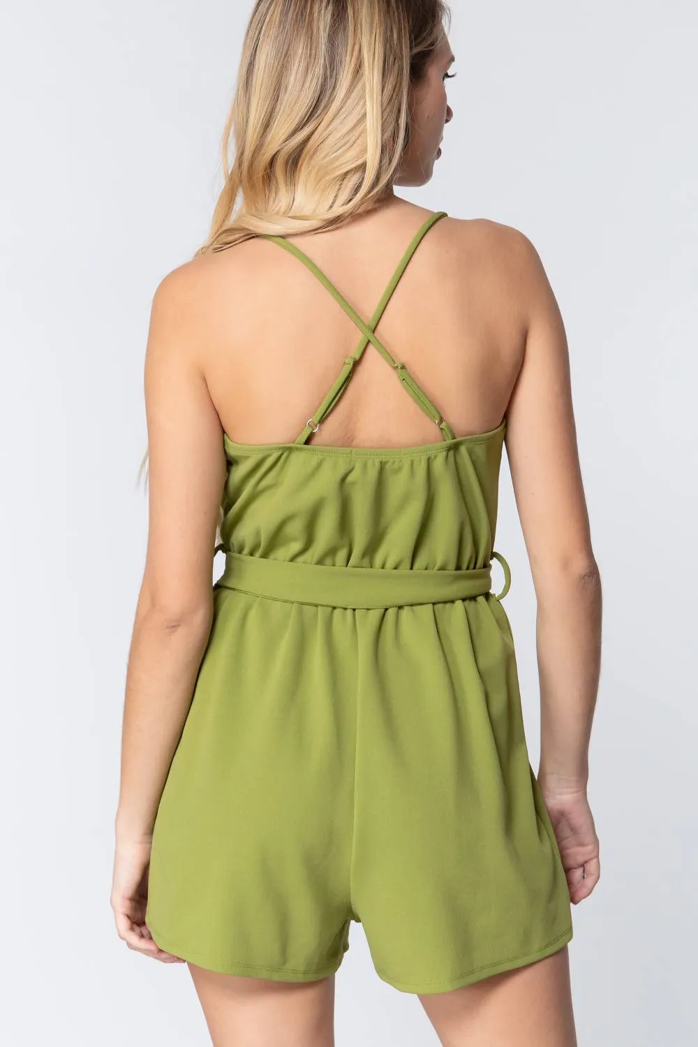 V-neck Cami Belted Romper