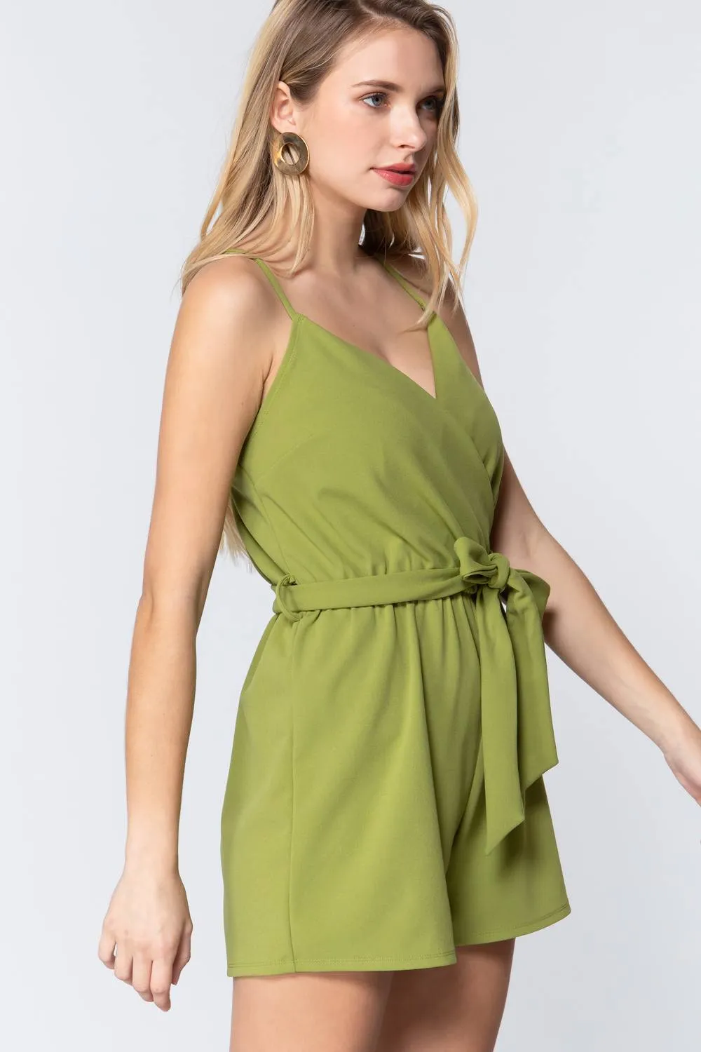 V-neck Cami Belted Romper