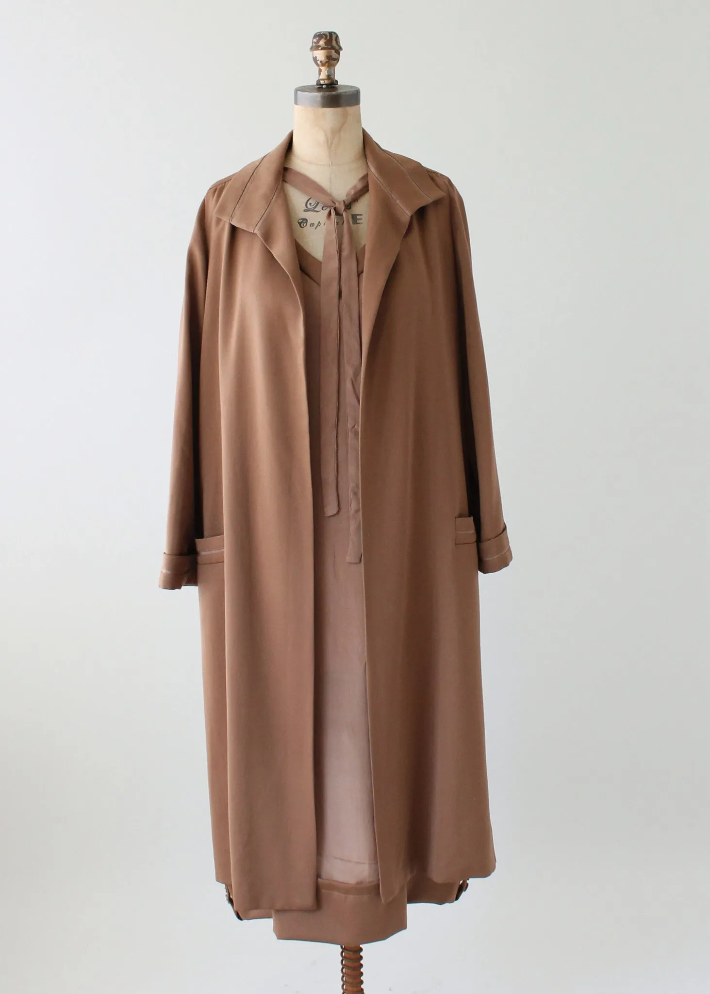 Vintage 1920s Brown Silk Day Dress with Duster Coat