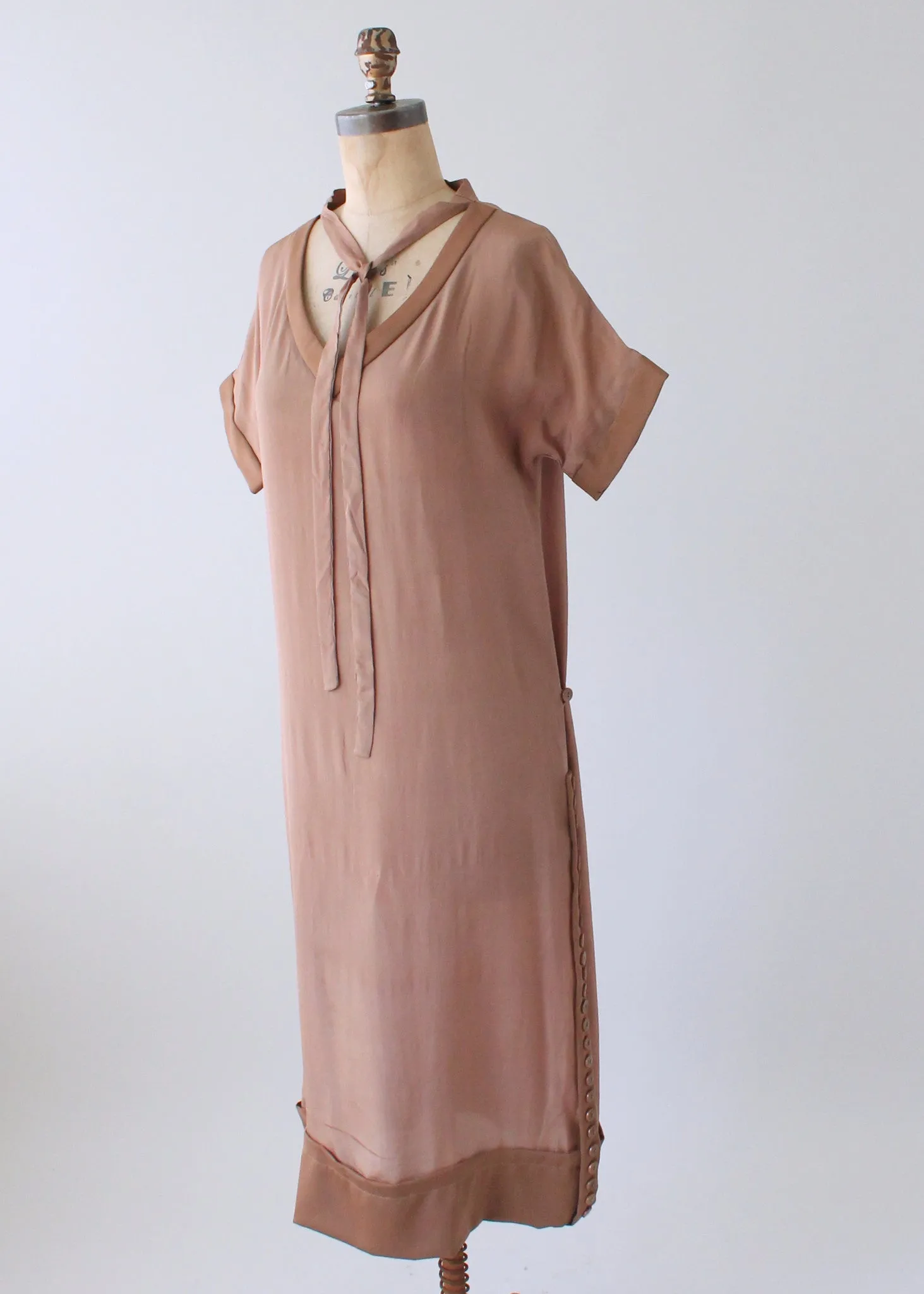 Vintage 1920s Brown Silk Day Dress with Duster Coat