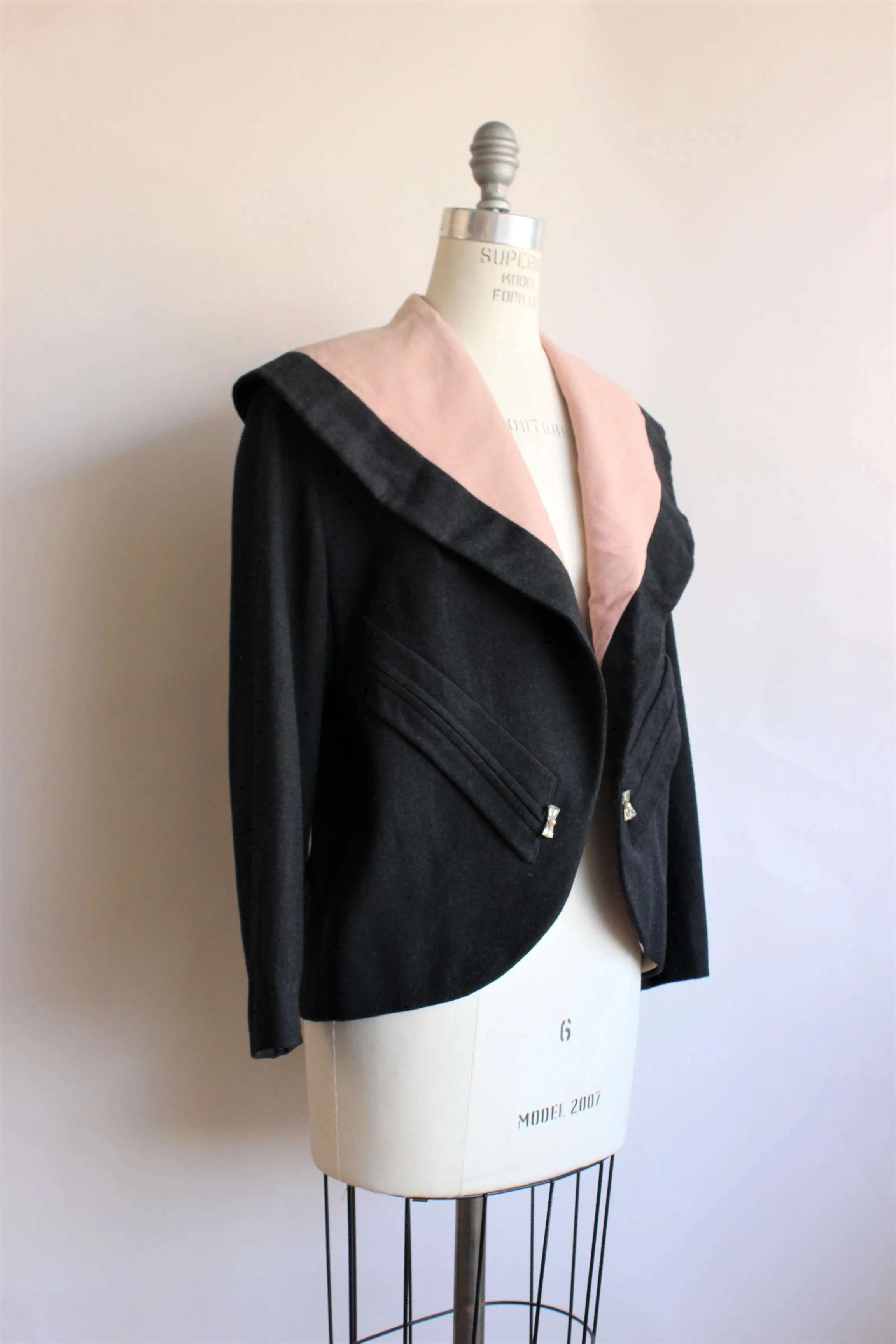 VIntage 1950s Darkest Gray Wool Jacket With Pink Lining By Buddy Bates