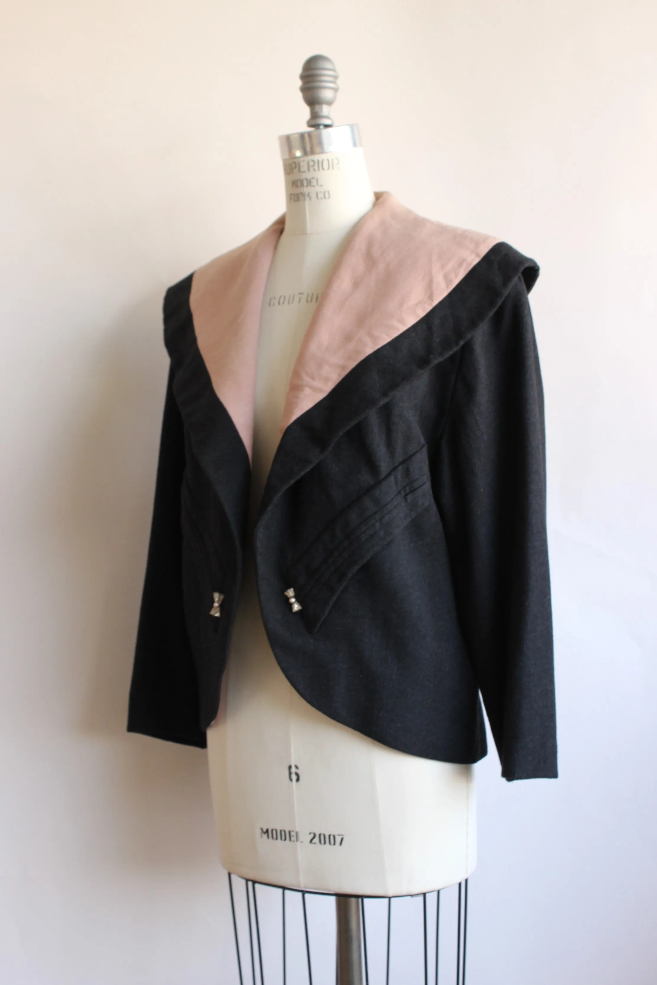 VIntage 1950s Darkest Gray Wool Jacket With Pink Lining By Buddy Bates