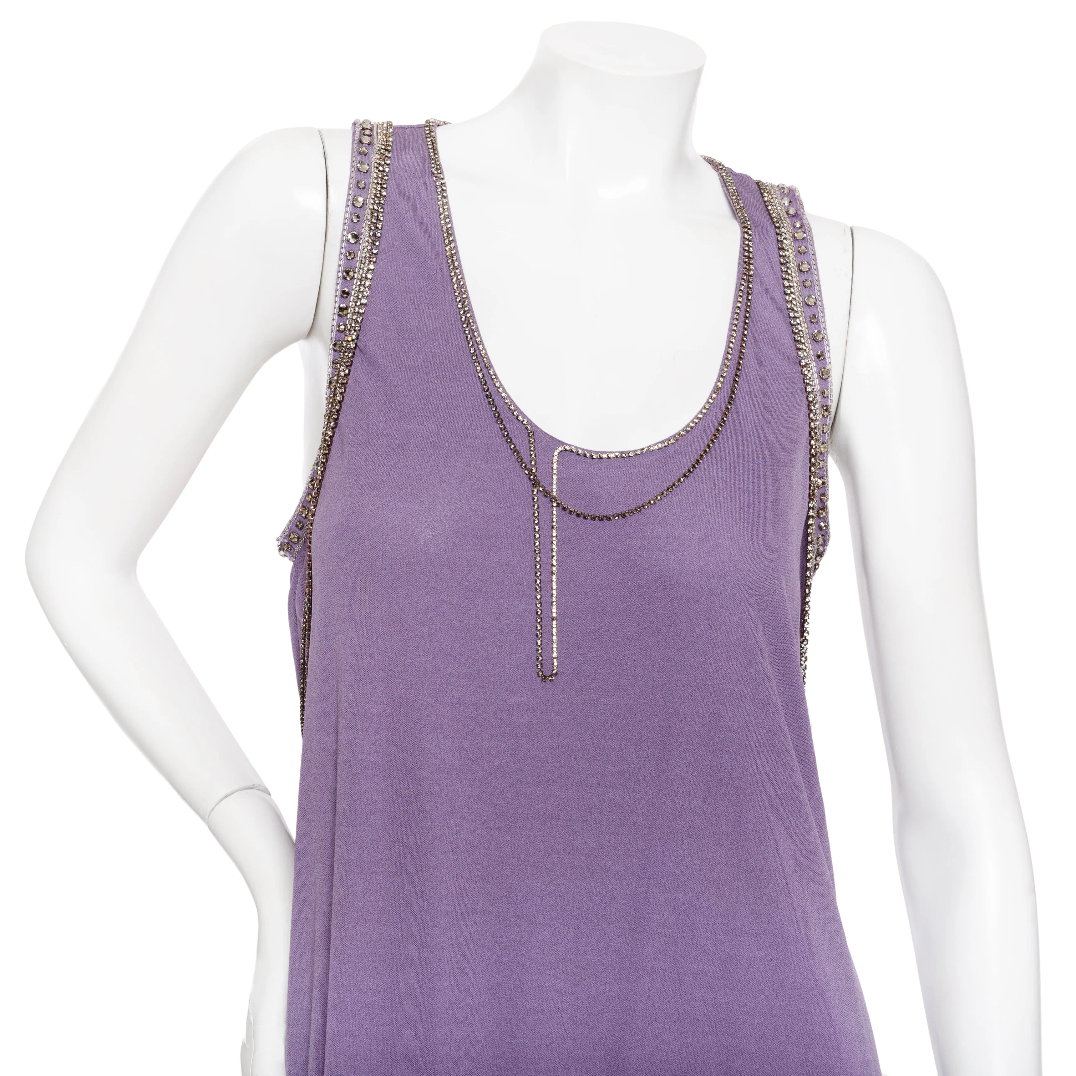 Vintage Femme Purple Asymmetrical Crystal Chain Tank