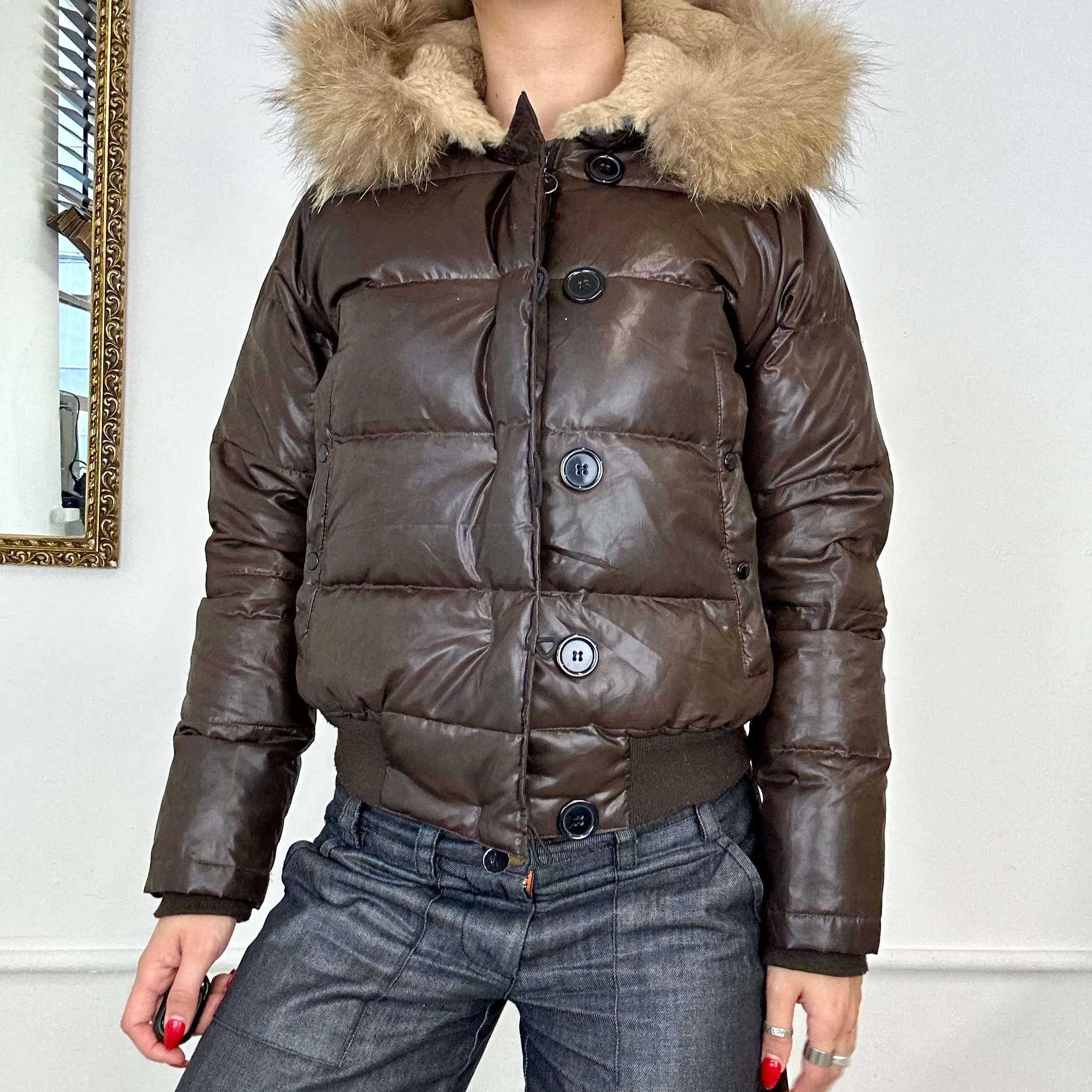 vintage moncler down filled brown puffer coat