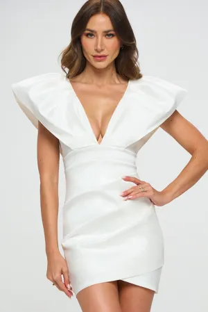 White Pleated Sleeves And Skirt Bodycon Mini Dress