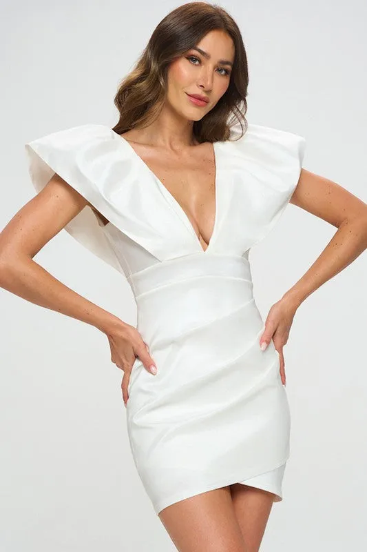 White Pleated Sleeves And Skirt Bodycon Mini Dress