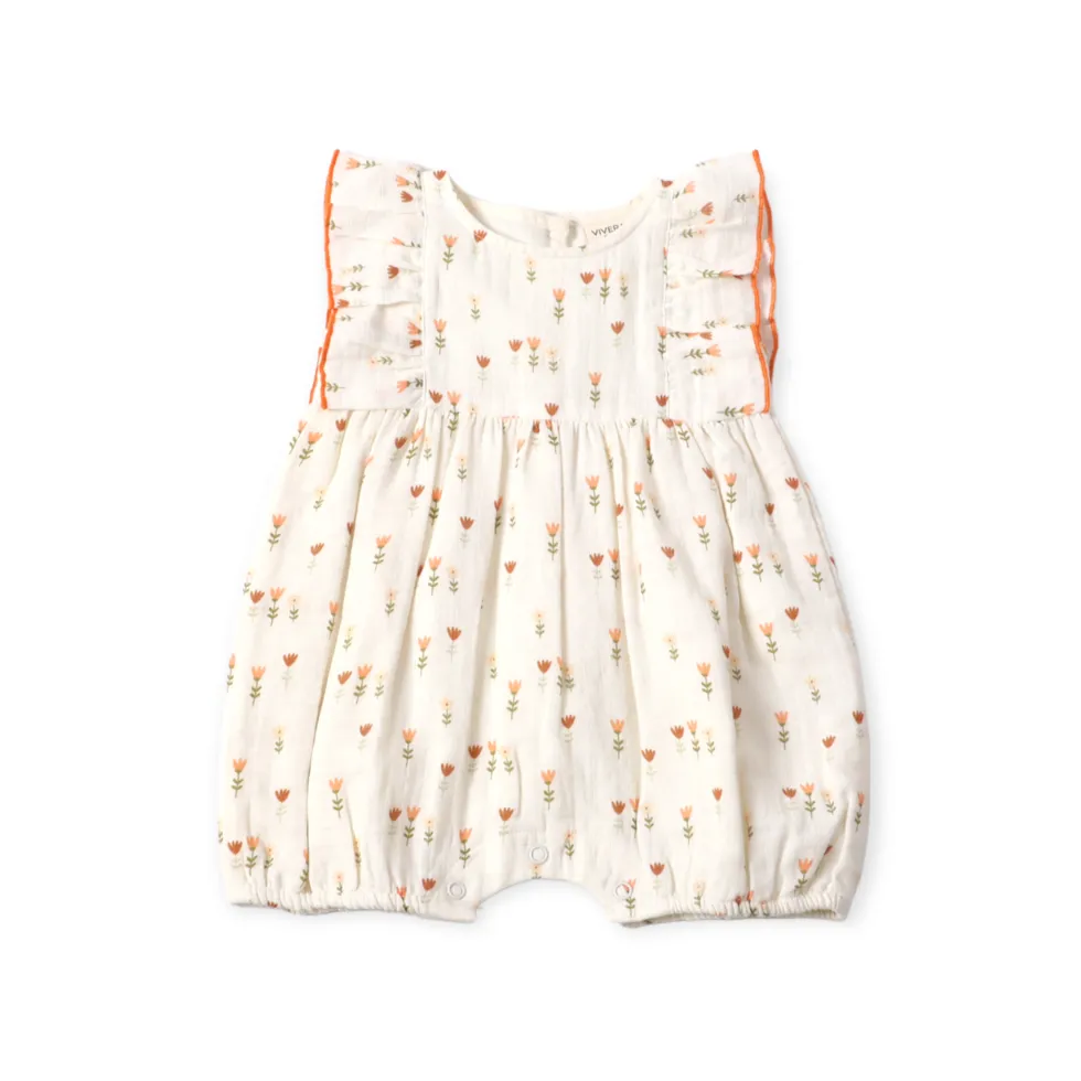 Wildflowers Ruffle Short Baby Romper (Organic Muslin)