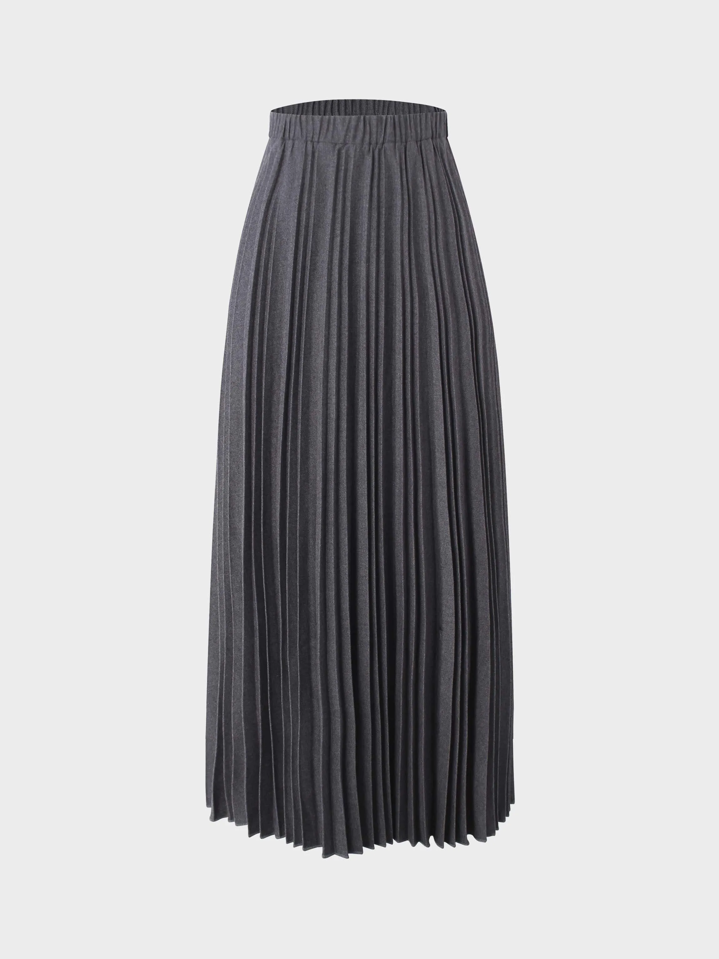 Wool Blend Pleated Skirt-Dark Grey