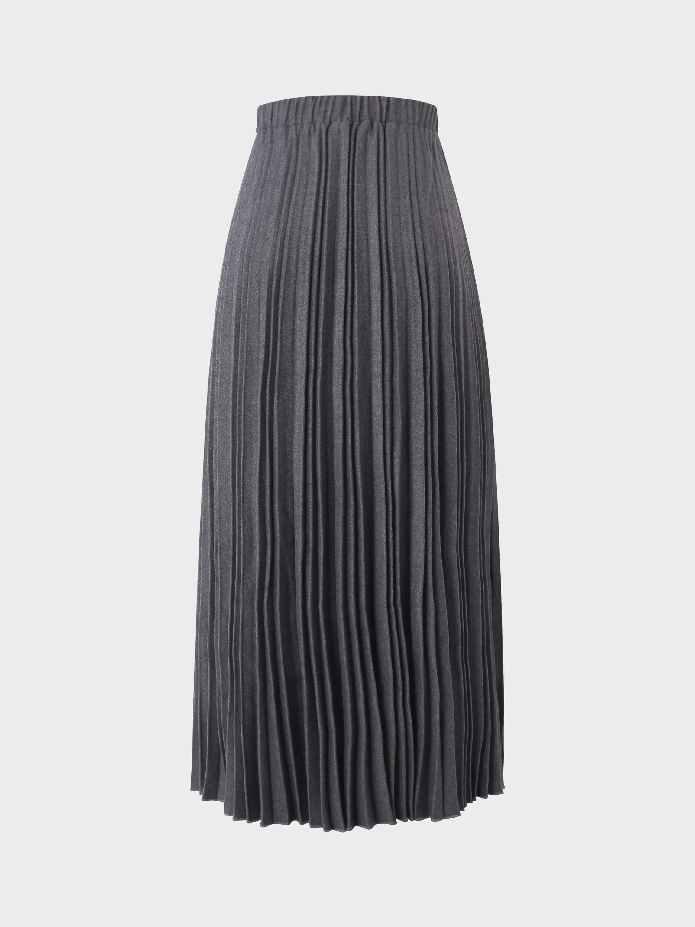 Wool Blend Pleated Skirt-Dark Grey