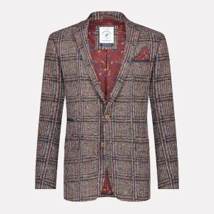 Wool Blend Slim Fit Small Check Fashion Blazer / Chocolate Brown