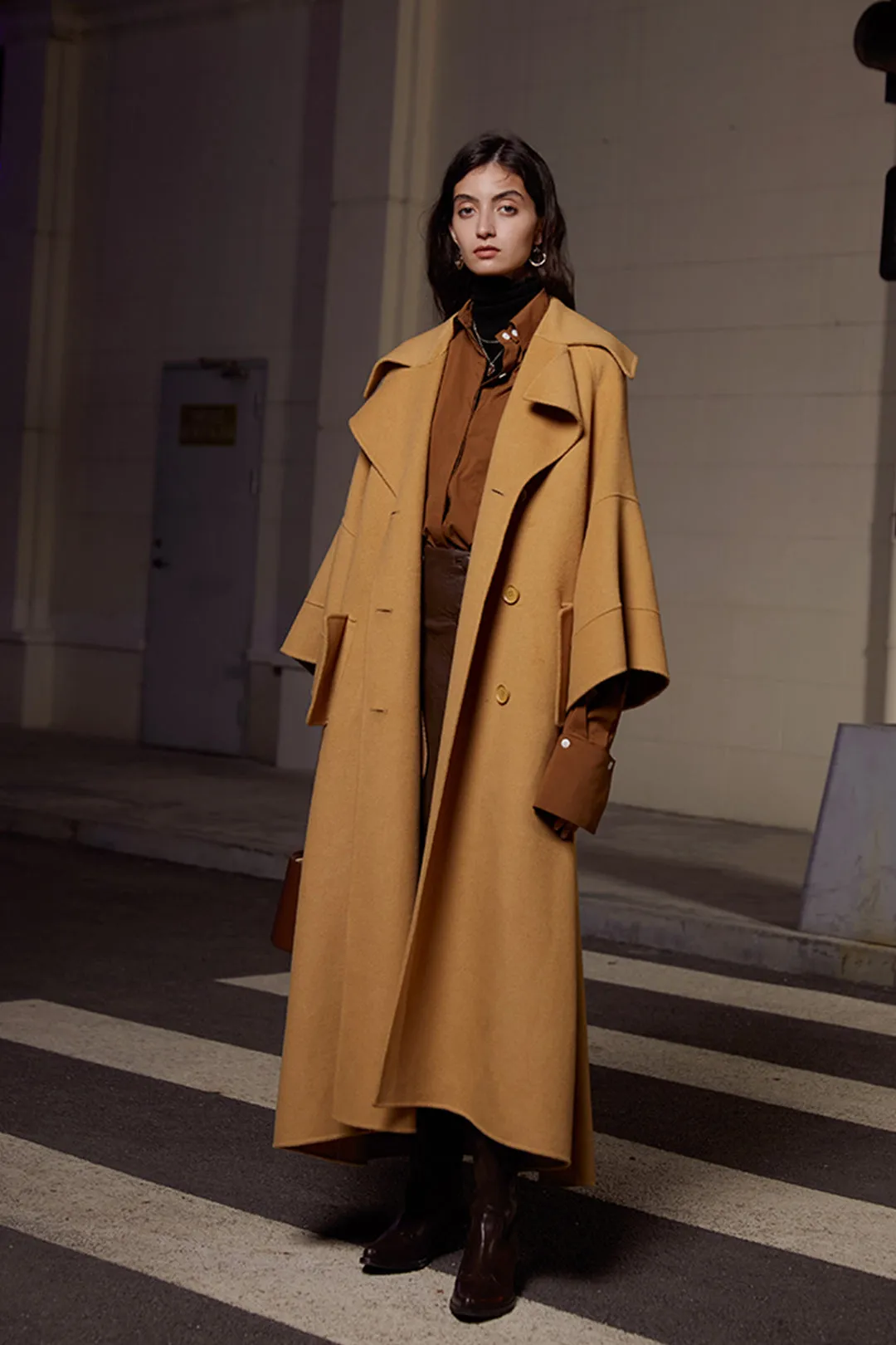 Wool coat with large cuffs | Gardenia yellow double-sided coat | Commuter double-sided wool coat