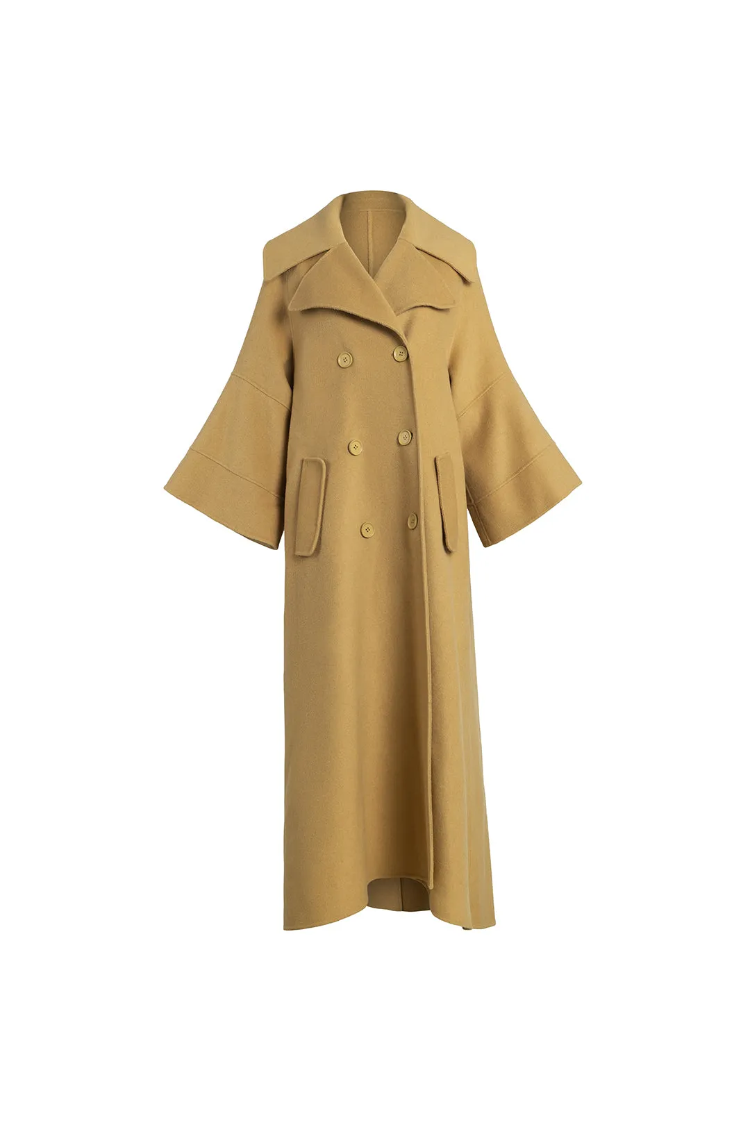 Wool coat with large cuffs | Gardenia yellow double-sided coat | Commuter double-sided wool coat