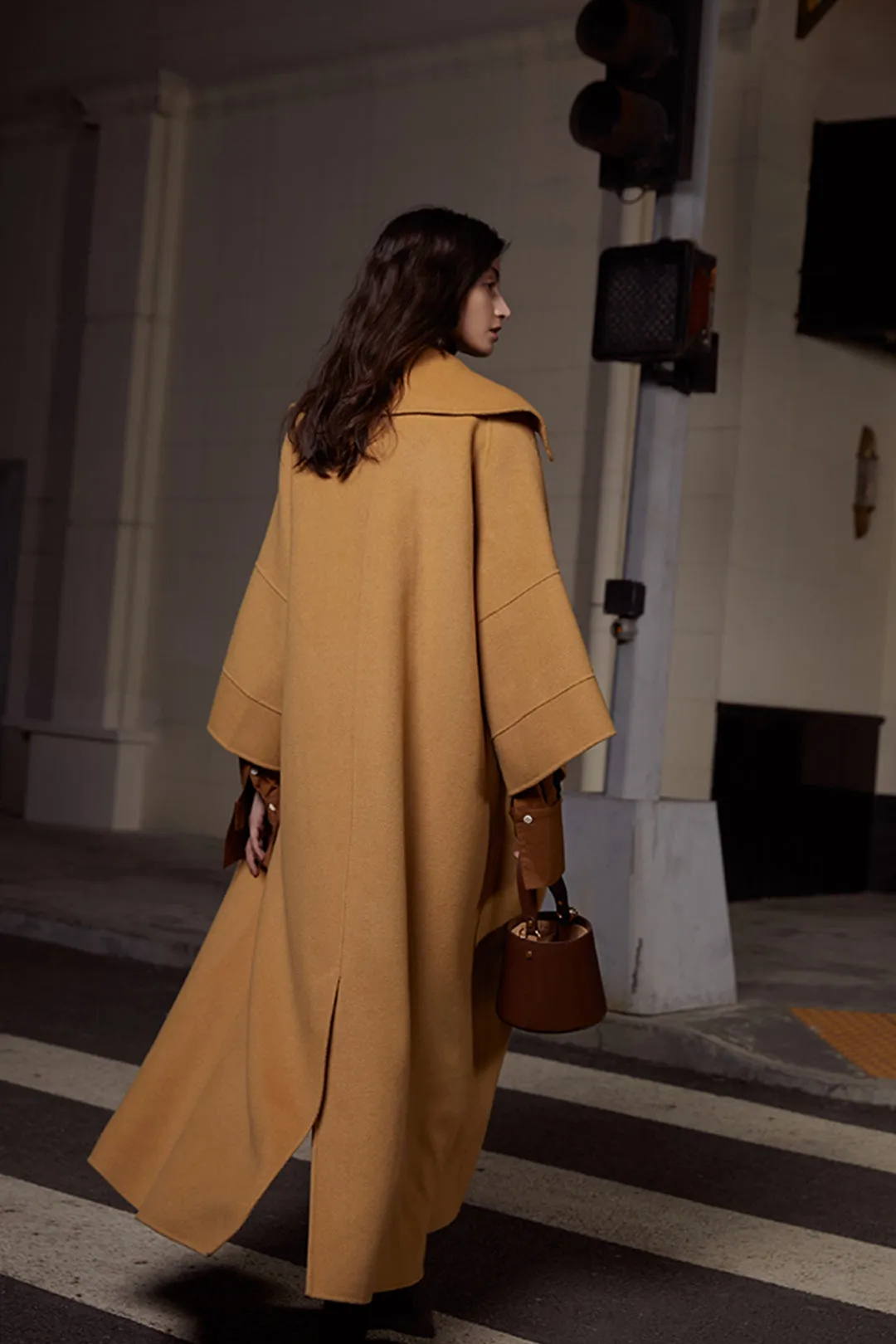 Wool coat with large cuffs | Gardenia yellow double-sided coat | Commuter double-sided wool coat