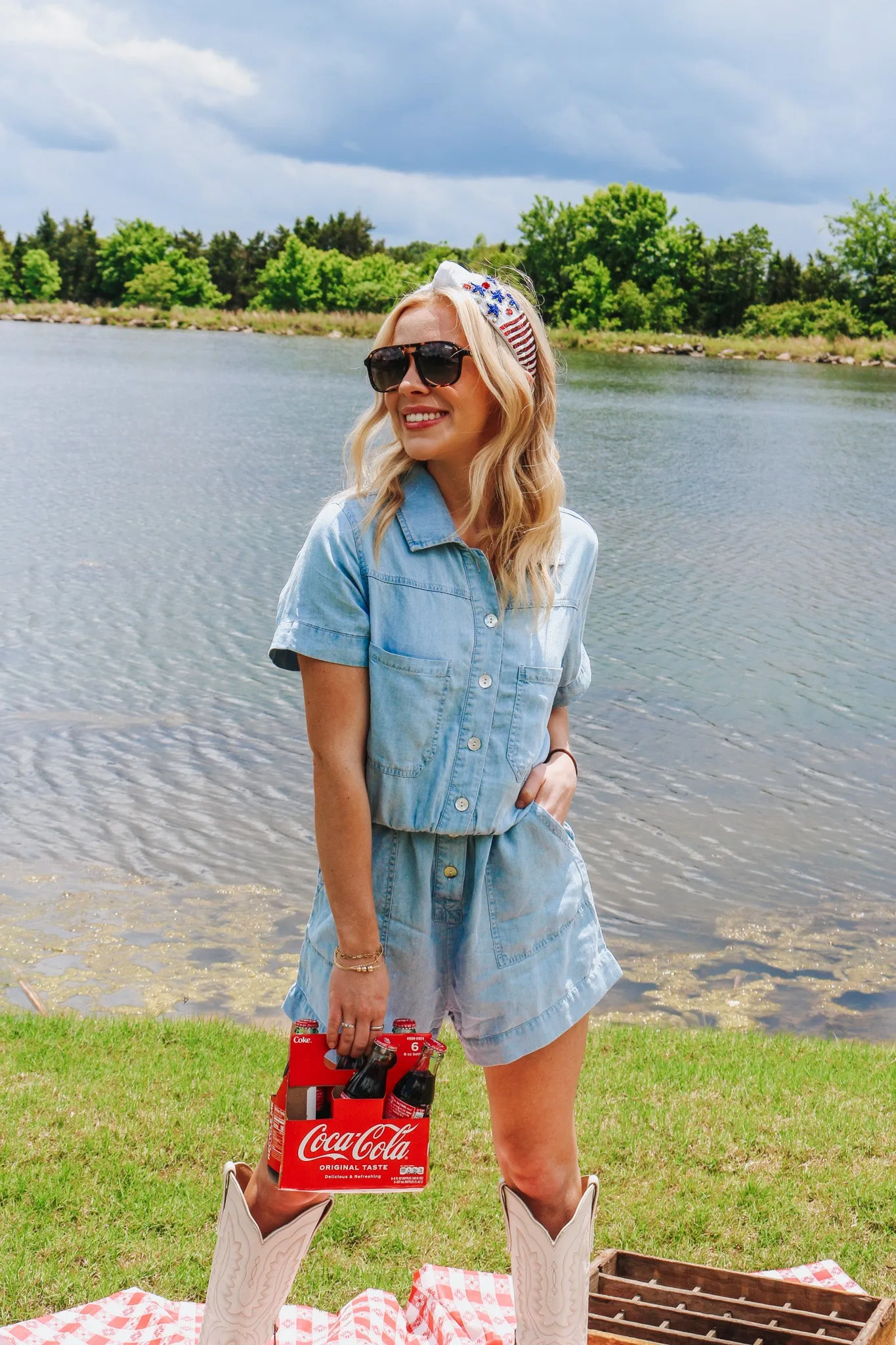 Worth The Trouble Denim Romper