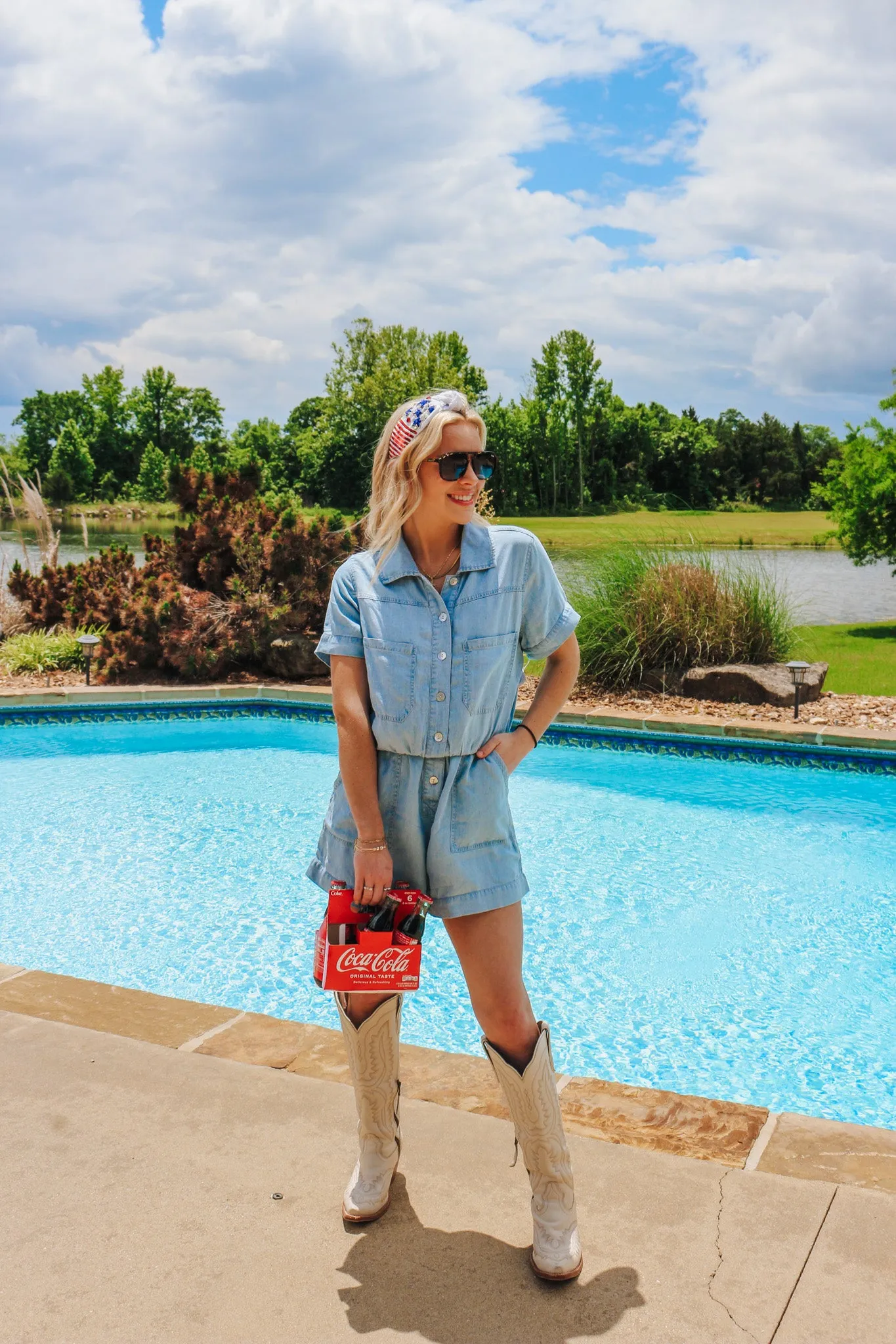 Worth The Trouble Denim Romper