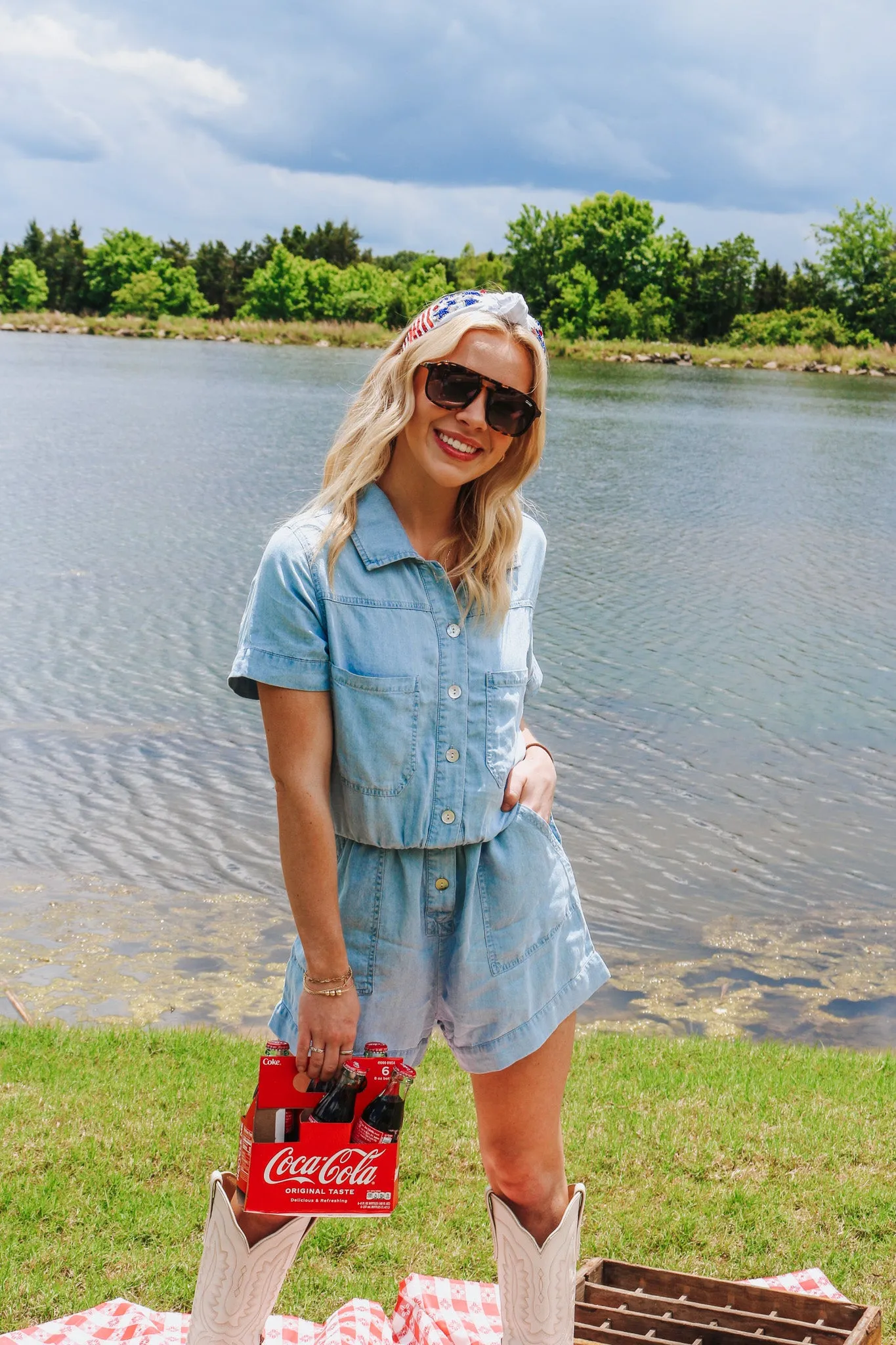 Worth The Trouble Denim Romper