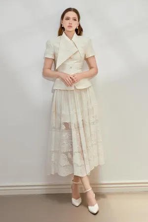 Xian A-line Pleated Silk Lace Midi Skirt