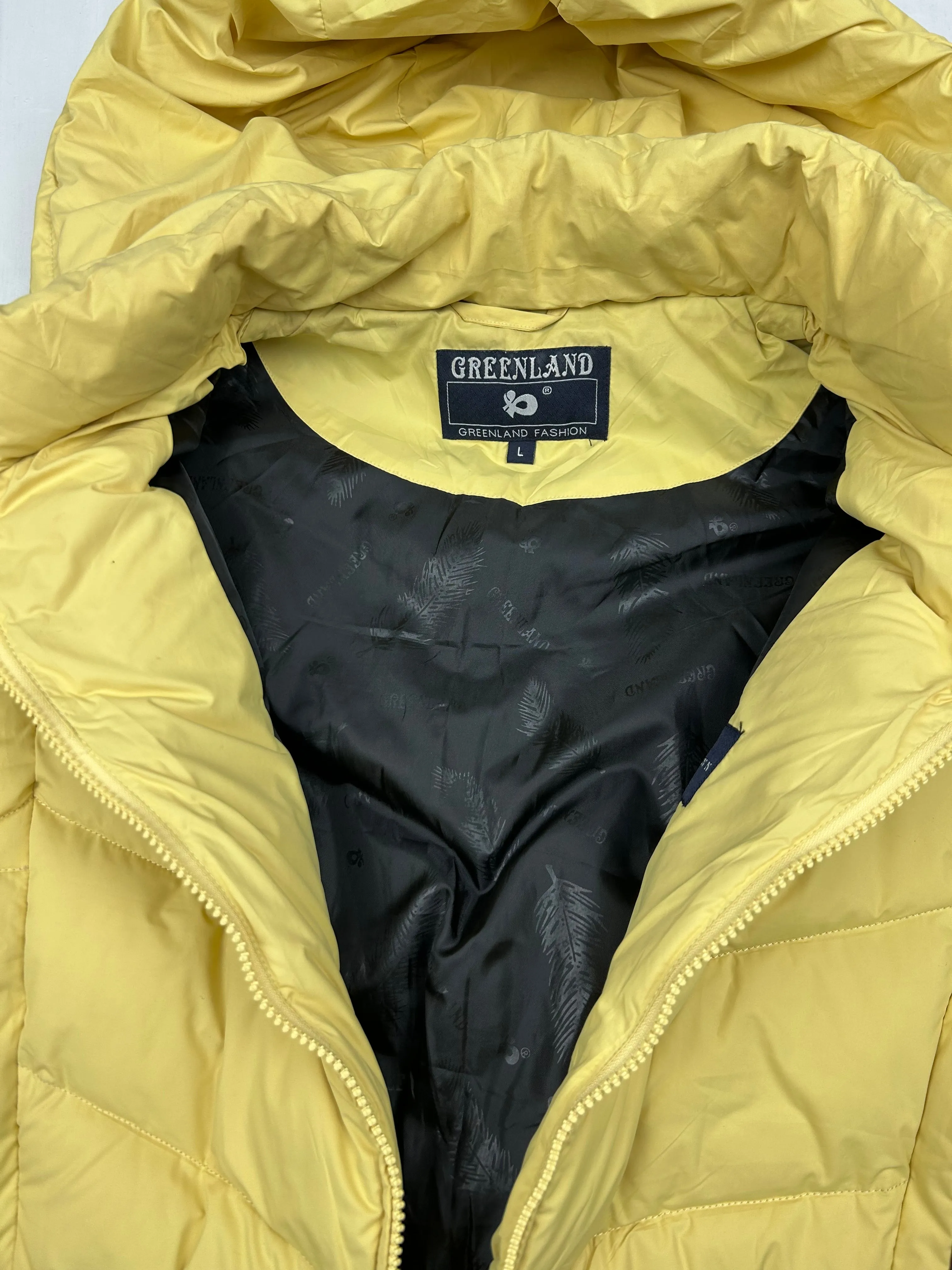 Yellow brand new duck down winter puffer jacket (L)