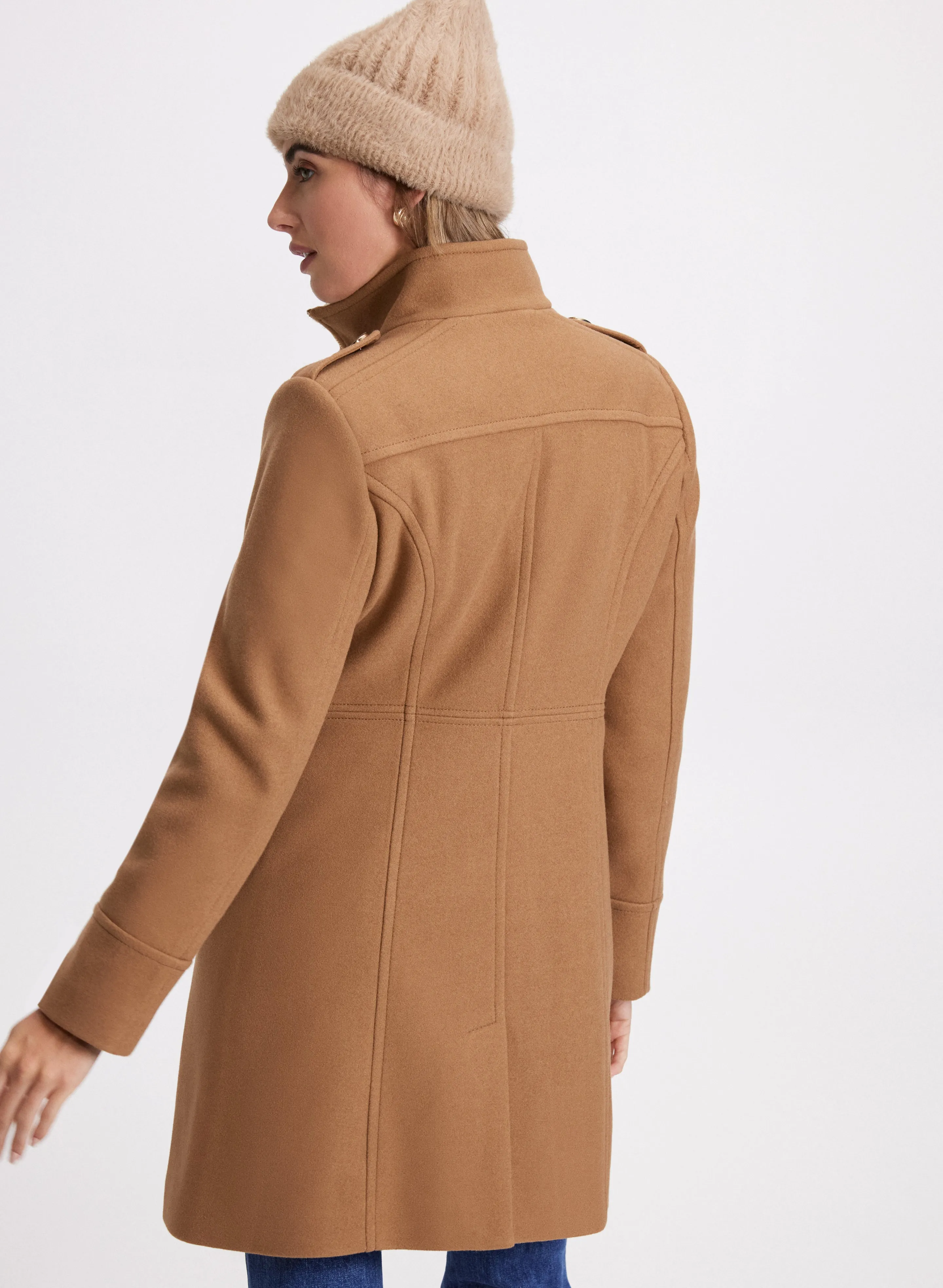 Zip Front Wool-Blend Coat